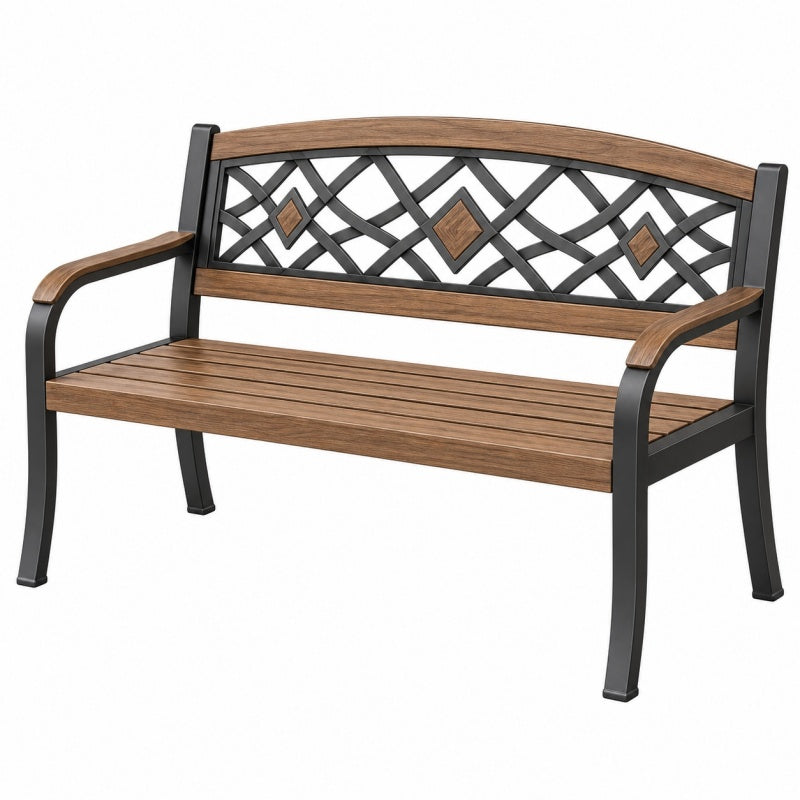 Ławka ogrodowa 122 x 62 x 86 cm metalowa brązowo-czarna z dekoracyjnym oparciem