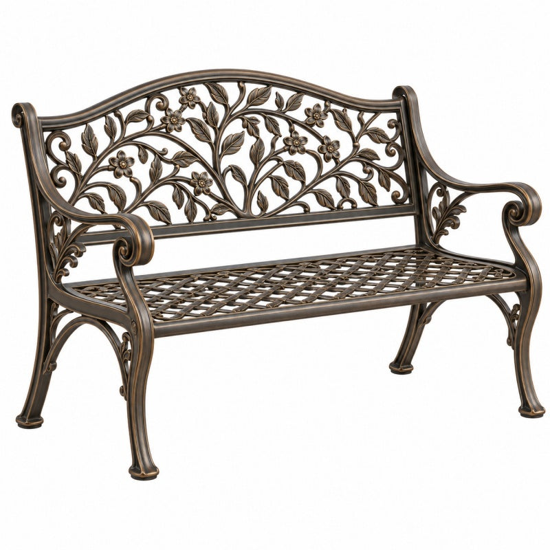 Ławka ogrodowa 122 x 61 x 92 cm metalowa brązowa - dekoracyjna z oparciem