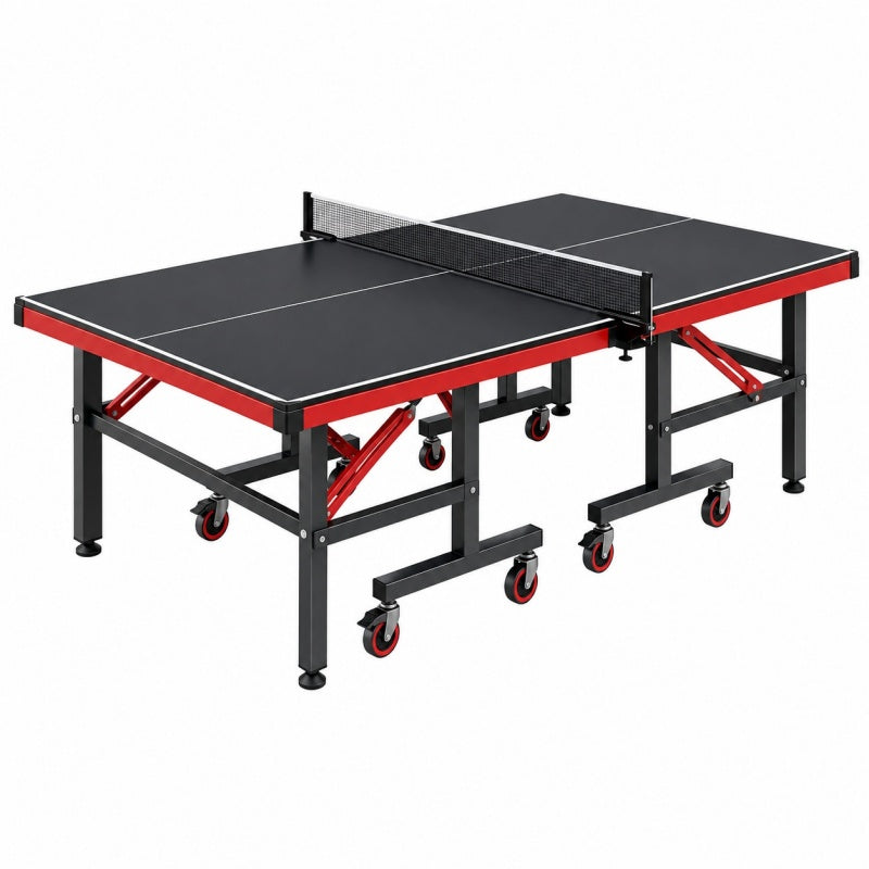 Stół do tenisa stołowego 274 x 152.5 x 76 cm czarno-czerwony stalowy składany na kółkach