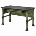 Stół warsztatowy 120 x 60 x 85 cm stalowy zielono-czarny z szufladą i panelem perforowanym