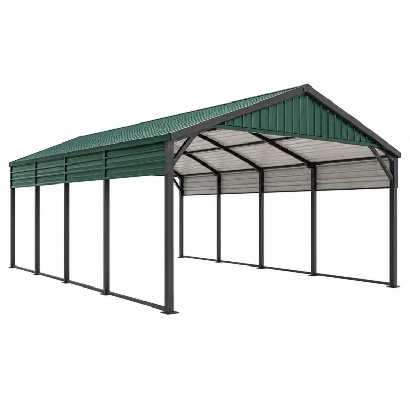 Wiata garażowa 600 x 300 x 270 cm stalowa zielona - zadaszenie do ochrony pojazdu