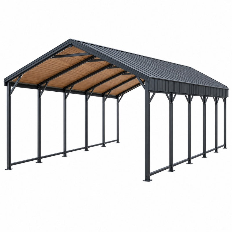 Wiata garażowa 600 x 300 x 270 cm stalowa czarna z metalowym dachem