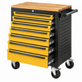 Wózek warsztatowy z szufladami 77 x 46 x 97 cm stal żółto-czarny z drewnianym blatem mobilny