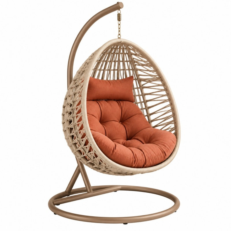 Fotel wiszący ogrodowy 105 x 105 x 195 cm beżowy metalowy pleciony